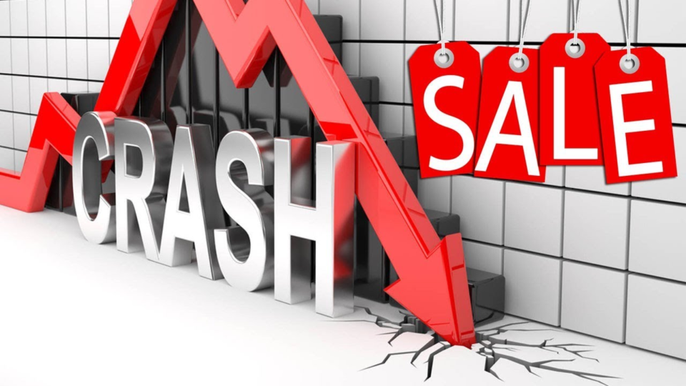Sale signs in a department store window illustrating that the market is "on sale" after a sharp drawdown