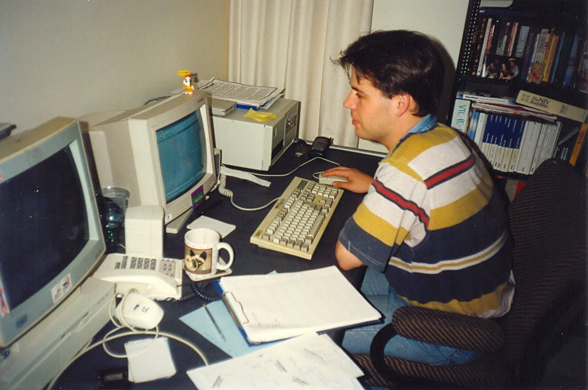 A young Mathew Verdouw seated at a PC running an early version of the software that became Optuma, taken 25 years before this post